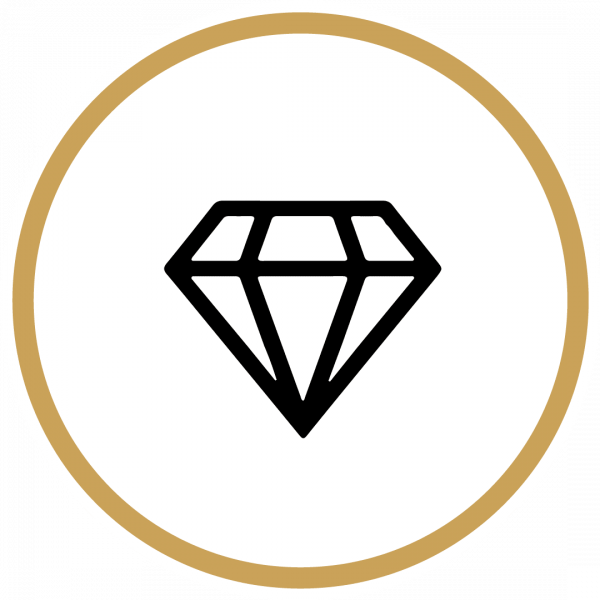 étiquettes blanche nos valeurs aux couleurs de Coucou noir, blanc et or. Elle représente un diamant et renvoie aux valeurs de Coucou et à la valeur de ces valeurs.