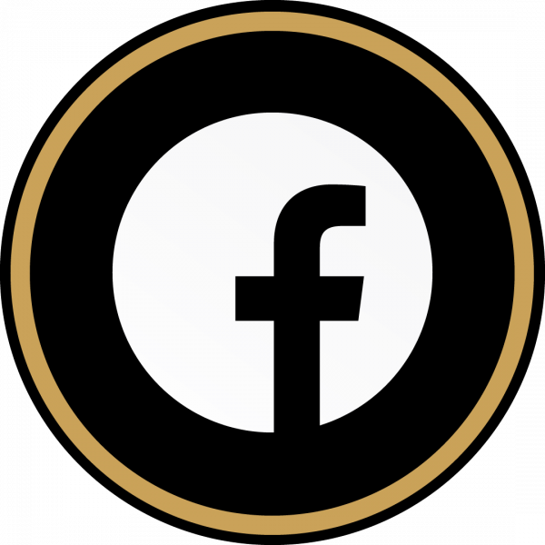 étiquettes noir Facebook aux couleurs de Coucou noir, blanc et or, représentant le logo du réseau social Facebook.